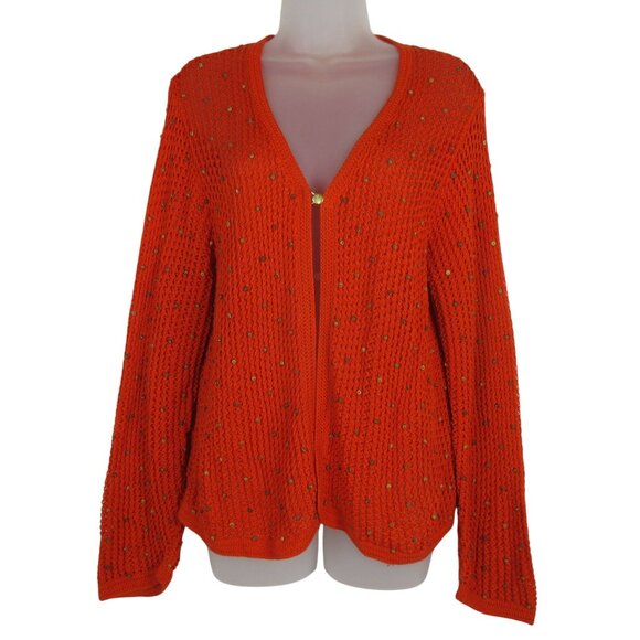 Marisa Studio Cardigan Sweater with Beading Orange Cotton Size XL Coastal Casual - Picture 1 of 7